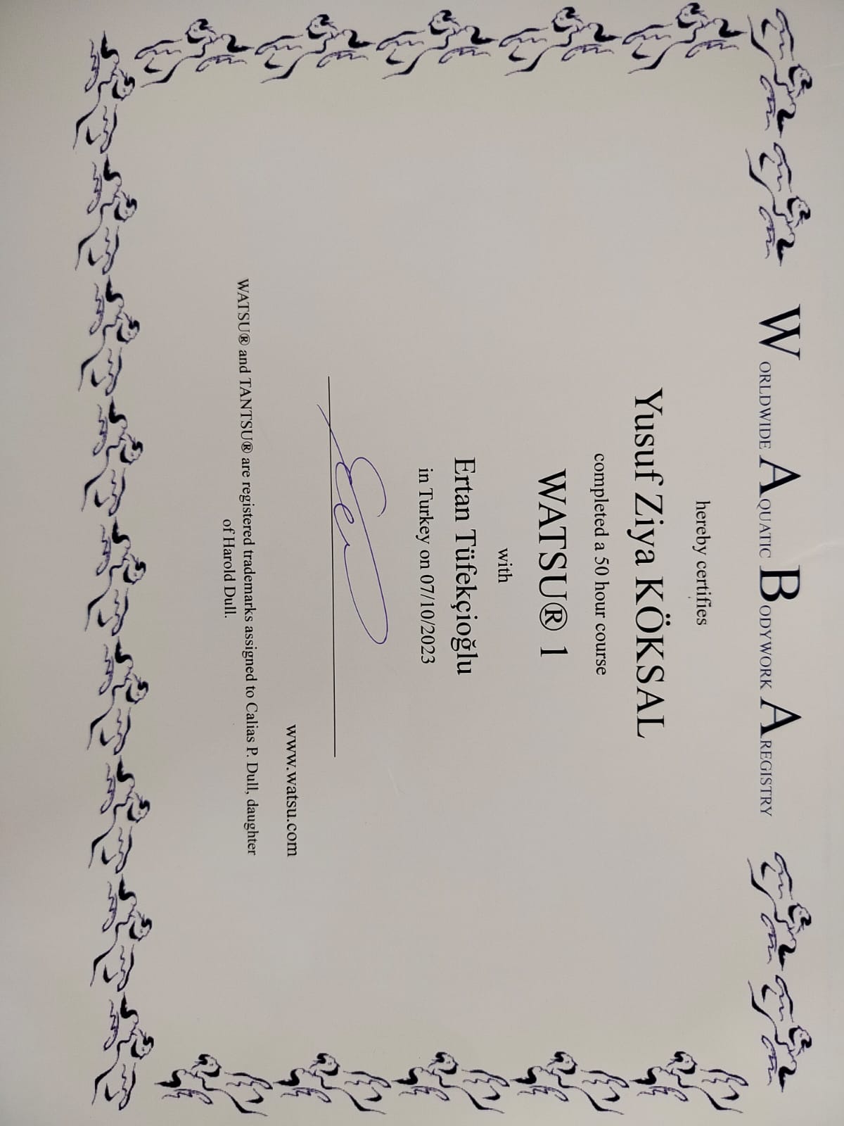 Sertifika 1 – Fzt. Yusuf Ziya KÖKSAL