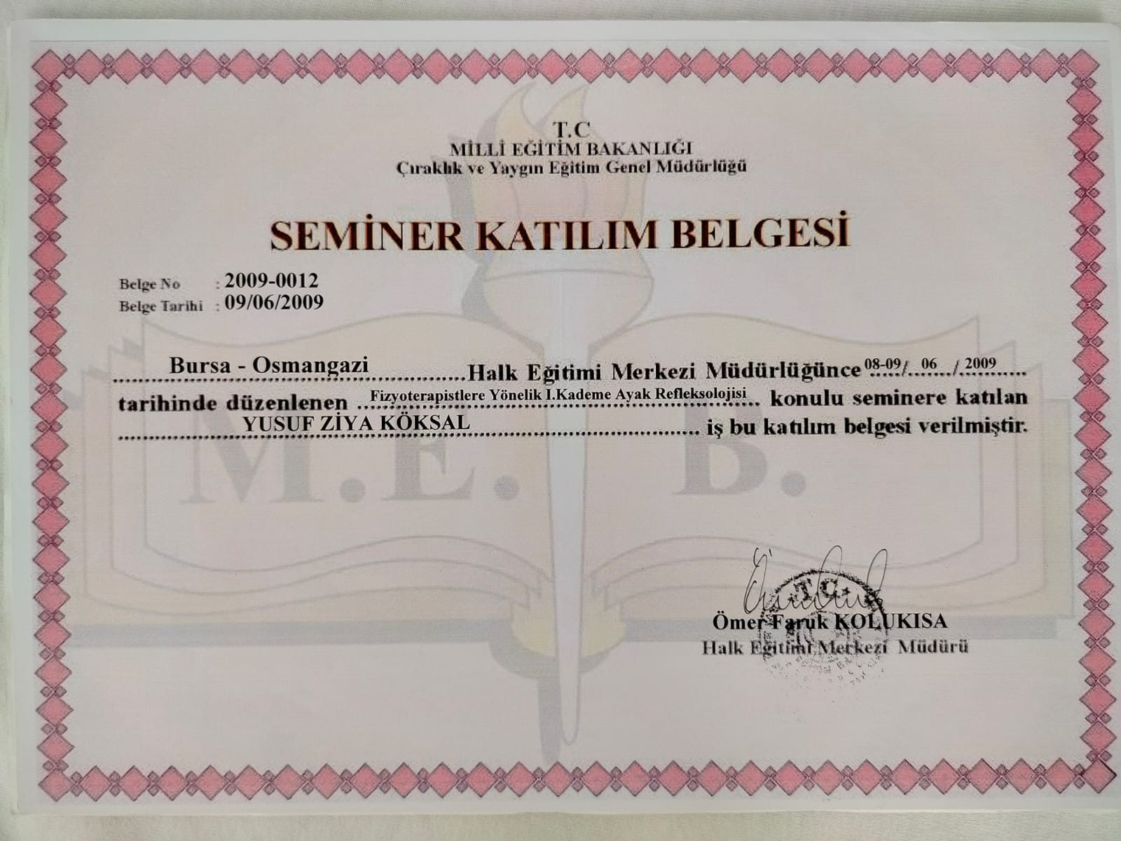 Sertifika 2 – Fzt. Yusuf Ziya KÖKSAL